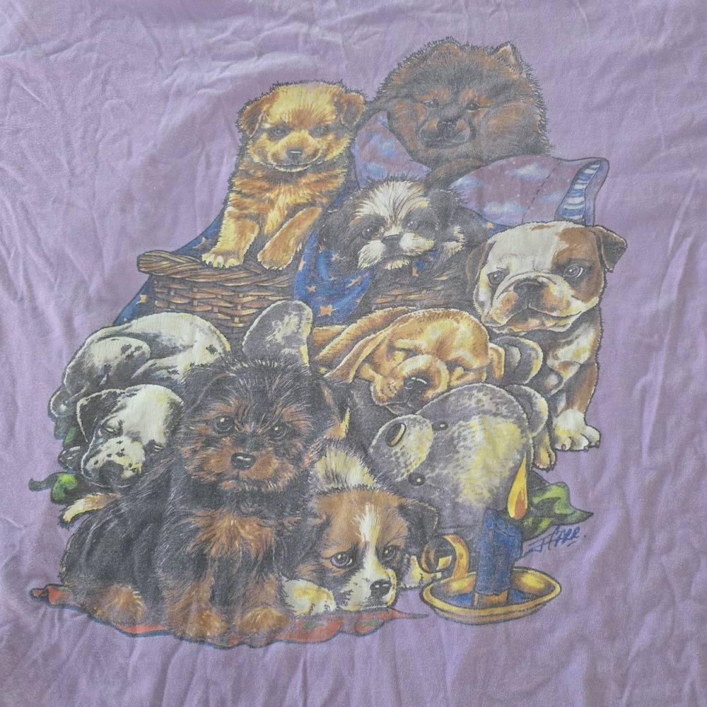 Heartland Apparel Purple Puppy Love Dog Print Tshirt Nightshirt Vtg See Photos